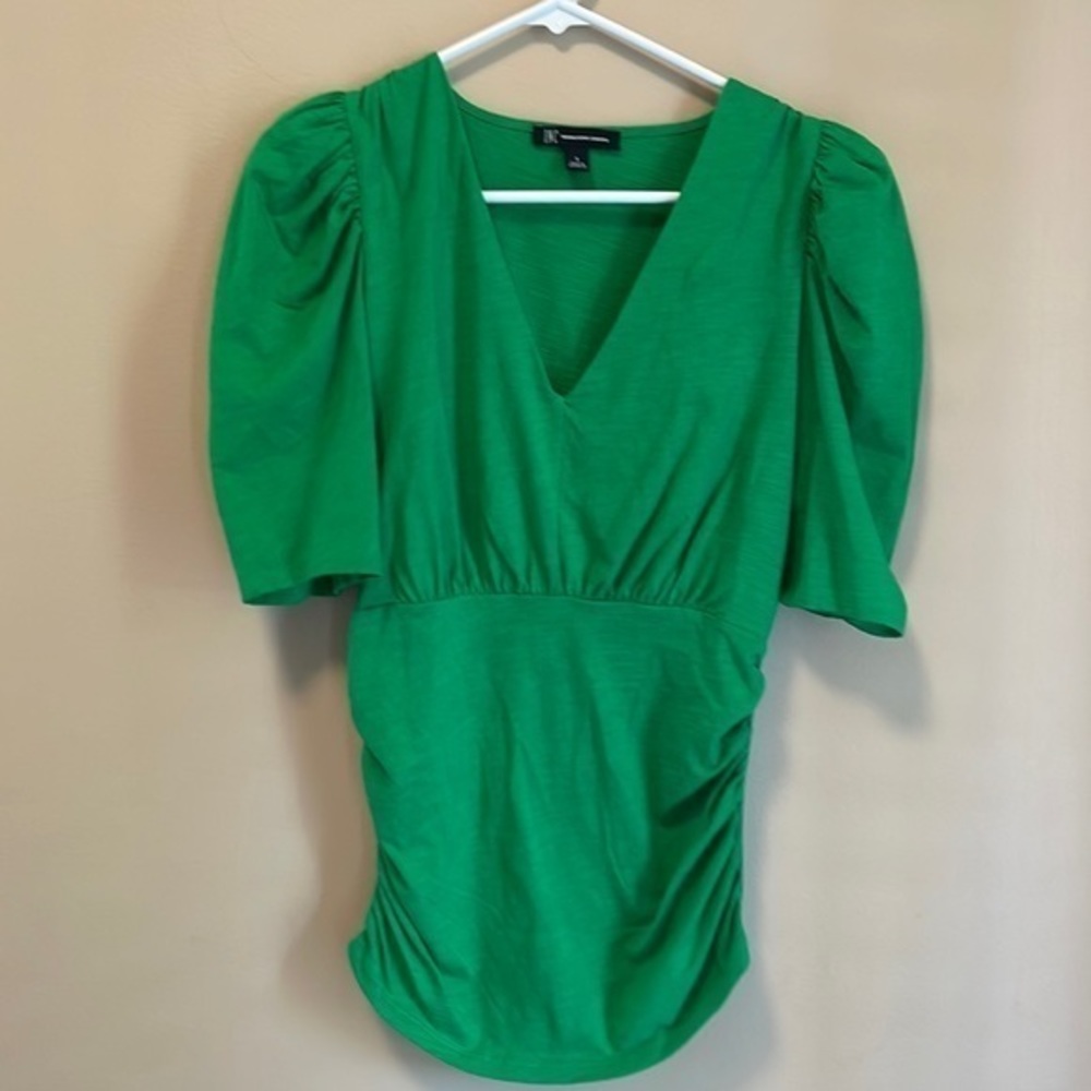 INC Green V Neck Ruched Top - Picture 2 of 10